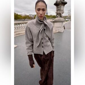 Zara Gray Scarf Knit Cardigan